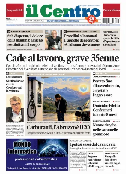 Prima pagina Il Centro | L'Aquila