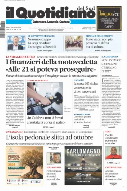 Prima pagina Il Quotidiano del Sud | Catanzaro, Lamezia e Crotone