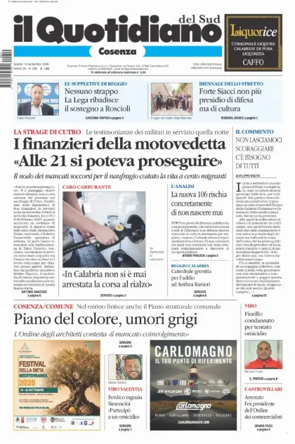 Prima pagina Il Quotidiano del Sud | Cosenza