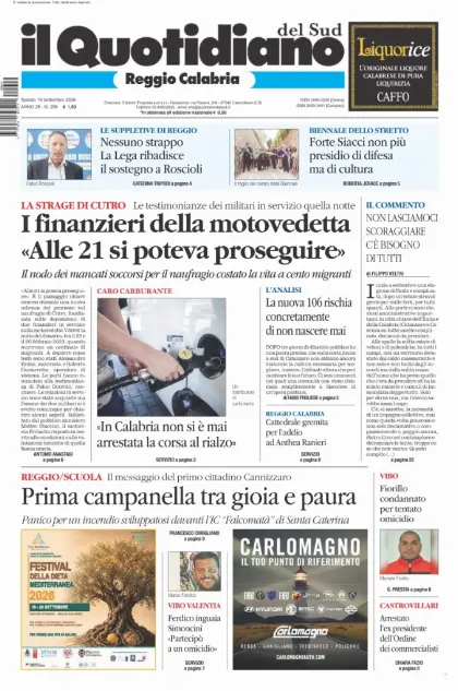 Prima pagina Il Quotidiano del Sud | Reggio Calabria