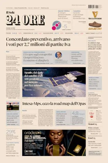Prima pagina Il Sole 24 Ore