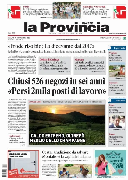 Prima pagina La Provincia Pavese