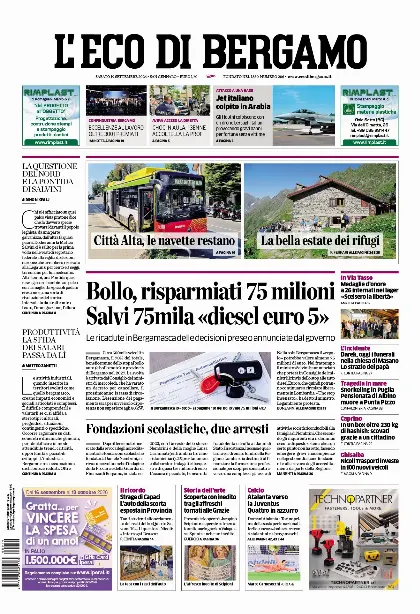 Prima pagina L'Eco di Bergamo