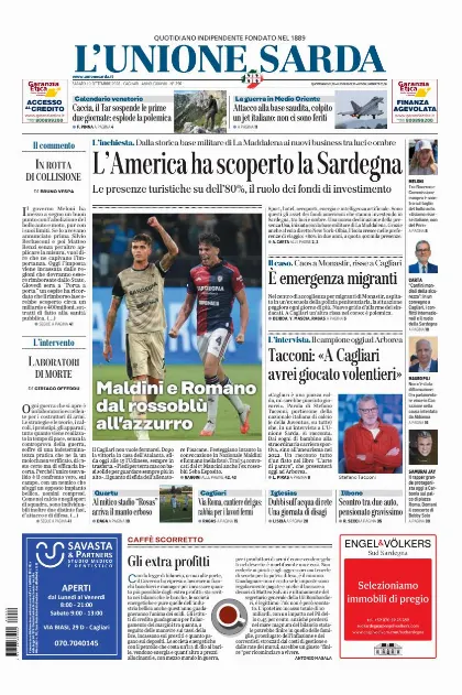 Prima pagina L Unione Sarda