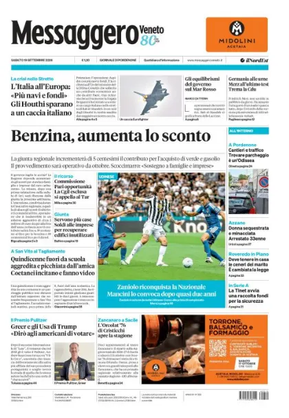 Prima pagina Messaggero Veneto | Pordenone
