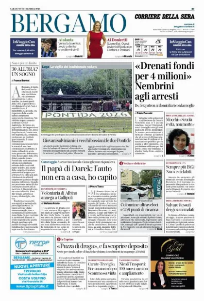 Prima pagina Corriere della Sera | Bergamo