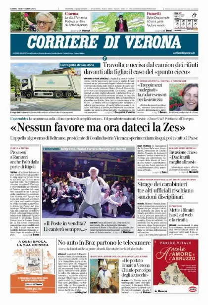 Prima pagina Corriere di Verona