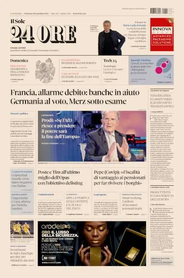 Prima pagina Il Sole 24 Ore