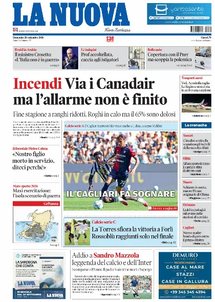 Prima pagina La Nuova Sardegna