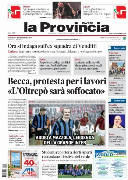 Prima pagina La Provincia Pavese