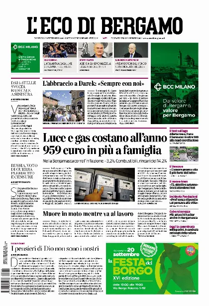 Prima pagina L'Eco di Bergamo