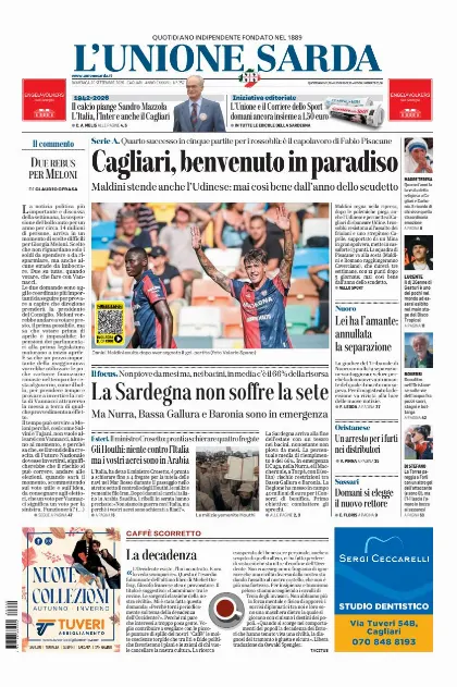 Prima pagina L Unione Sarda