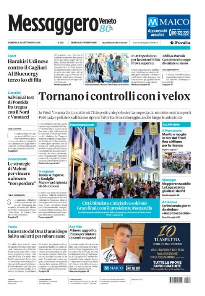 Prima pagina Messaggero Veneto | Pordenone