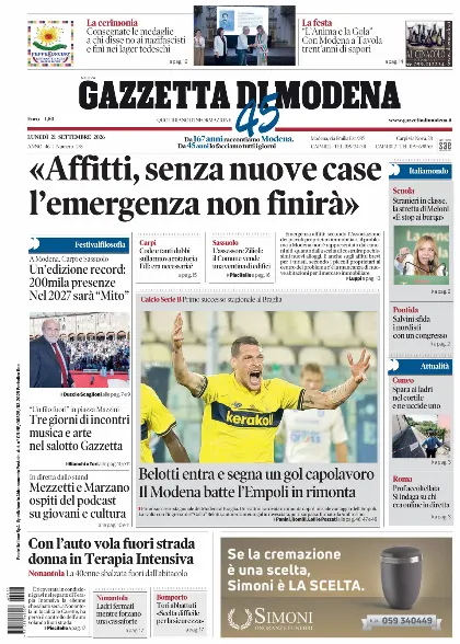 Prima pagina Gazzetta di Modena
