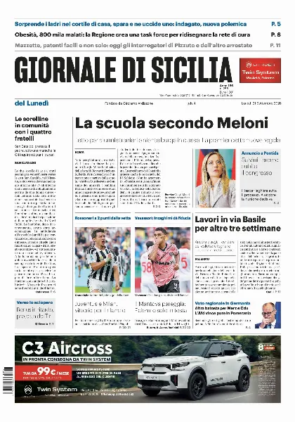 Prima pagina Giornale di Sicilia