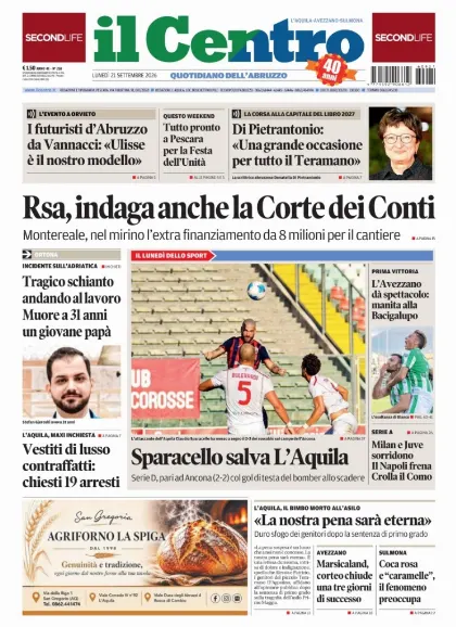 Prima pagina Il Centro | L'Aquila