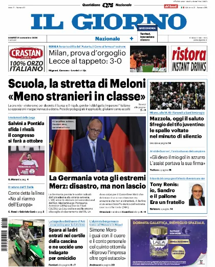 Prima pagina Il Giorno