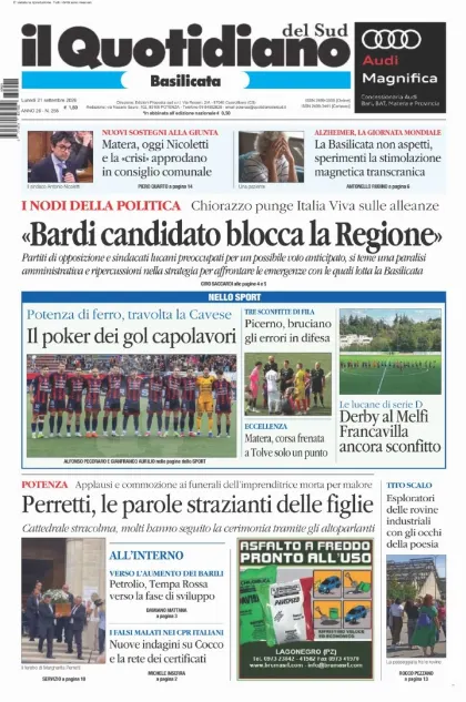 Prima pagina Il Quotidiano del Sud | Basilicata