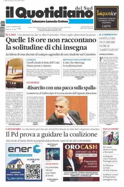 Prima pagina Il Quotidiano del Sud | Catanzaro, Lamezia e Crotone