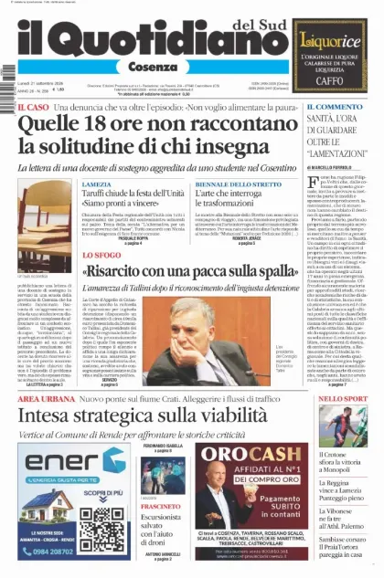 Prima pagina Il Quotidiano del Sud | Cosenza