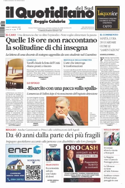 Prima pagina Il Quotidiano del Sud | Reggio Calabria