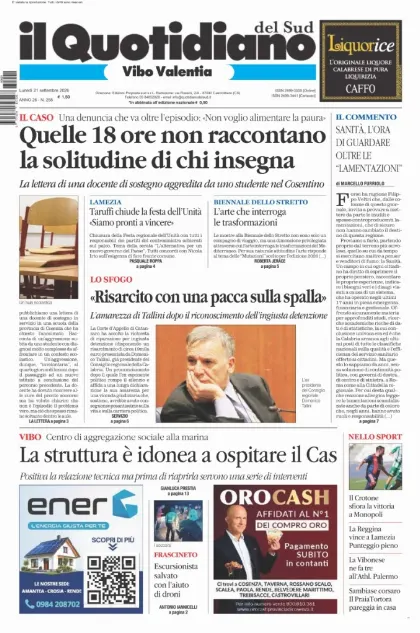 Prima pagina Il Quotidiano del Sud | Vibo Valentia
