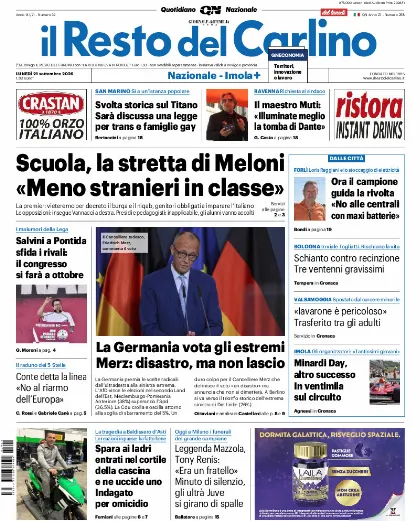 Prima pagina Il Resto del Carlino