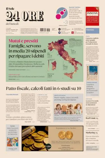 Prima pagina Il Sole 24 Ore