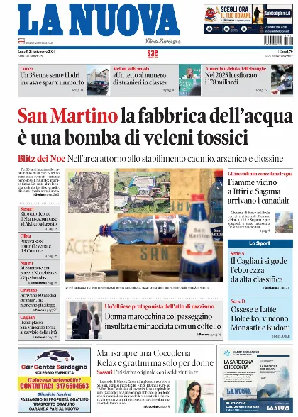 Prima pagina La Nuova Sardegna