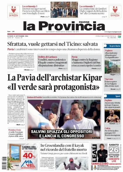 Prima pagina La Provincia Pavese