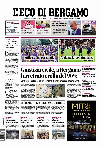 Prima pagina L'Eco di Bergamo