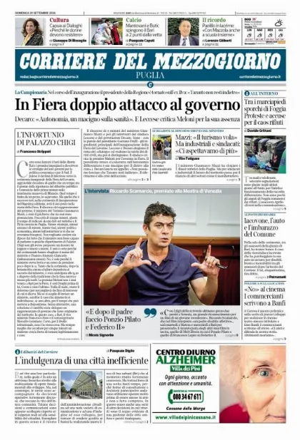 Prima pagina Corriere del Mezzogiorno | Puglia