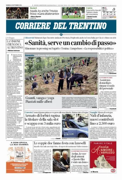 Prima pagina Corriere del Trentino