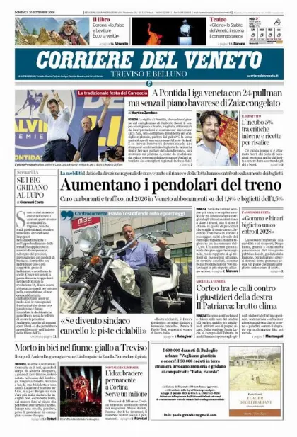 Prima pagina Corriere del Veneto | Treviso e Belluno