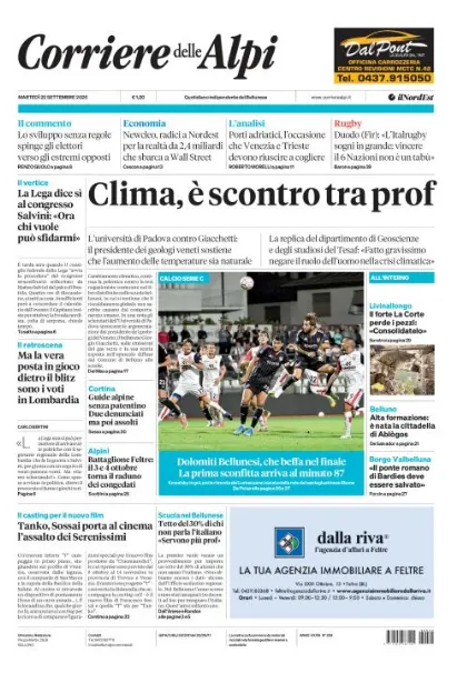 Prima pagina Corriere delle Alpi | Belluno