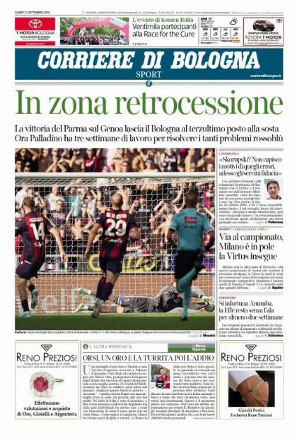 Prima pagina Corriere di Bologna