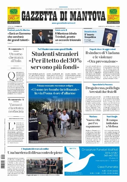 Prima pagina Gazzetta di Mantova