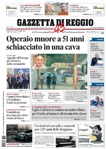 Prima pagina Gazzetta di Reggio
