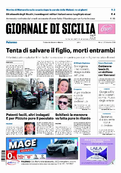 Prima pagina Giornale di Sicilia