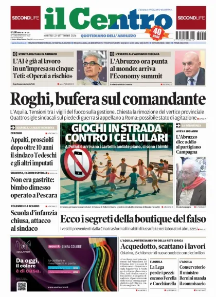 Prima pagina Il Centro | L'Aquila