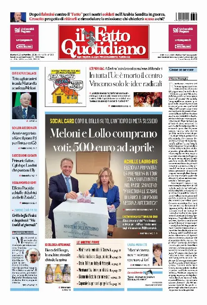 Prima pagina Il Fatto Quotidiano