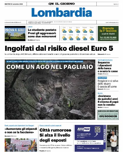 Prima pagina Il Giorno