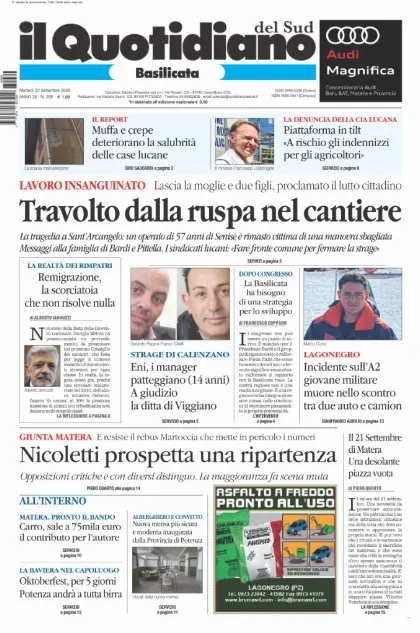 Prima pagina Il Quotidiano del Sud | Basilicata
