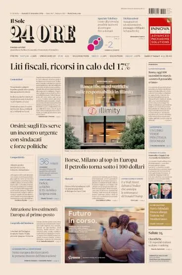 Prima pagina Il Sole 24 Ore