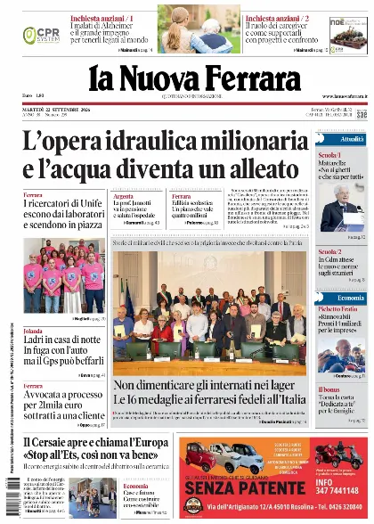 Prima pagina La Nuova Ferrara