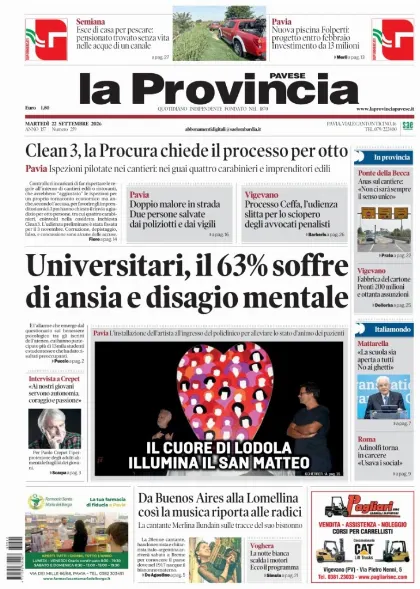 Prima pagina La Provincia Pavese