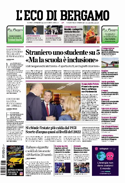 Prima pagina L'Eco di Bergamo