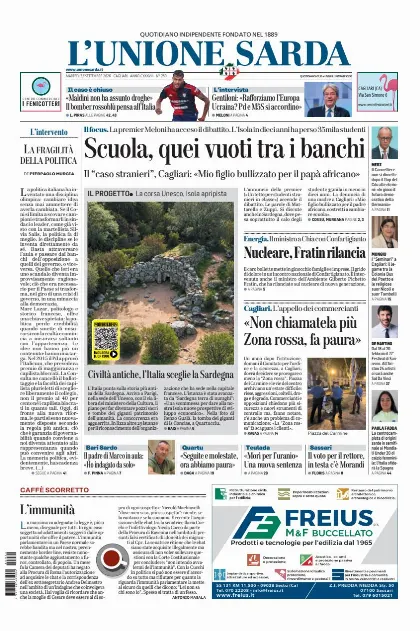 Prima pagina L Unione Sarda