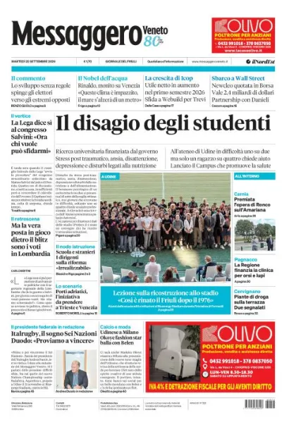 Prima pagina Messaggero Veneto | Udine