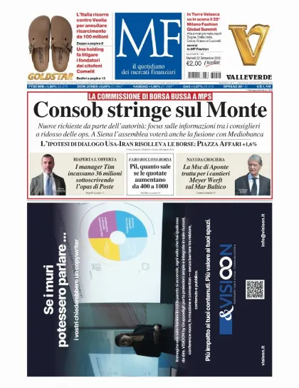 Prima pagina MF Milano Finanza